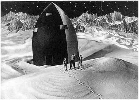 The characters from Woman in the Moon take in the fresh air on the moon without any space suits.