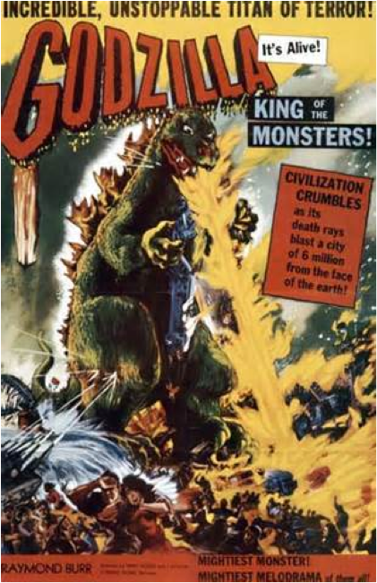 The monster Godzilla symbolizes the city-destroying capacity of atomic weaponry.